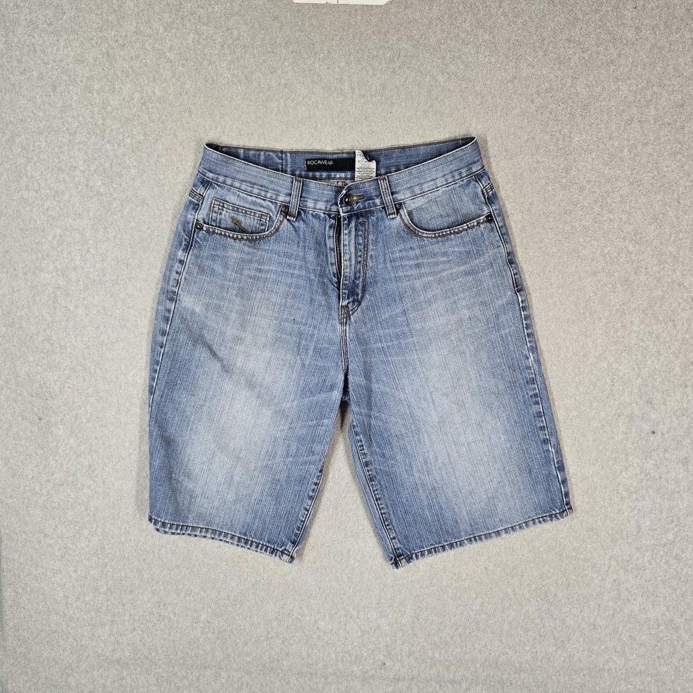 Rocawear Men Shorts 32 Blue Denim Jeans 12" Inseam Logo Pockets Medium Wash